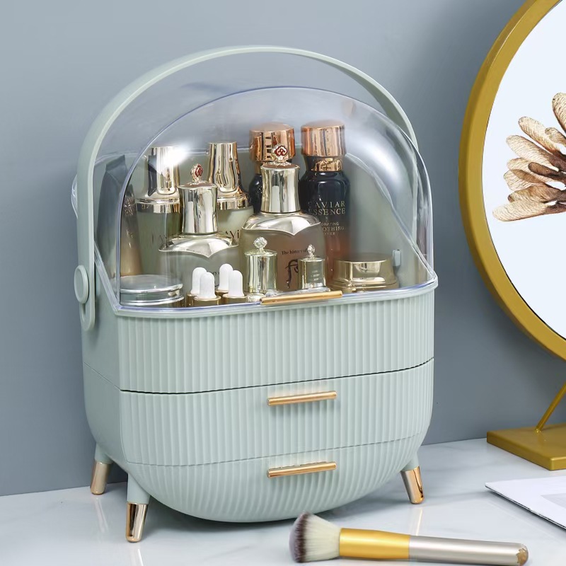 Dust-Proof Large Capacity Makeup Storage Box With Handle